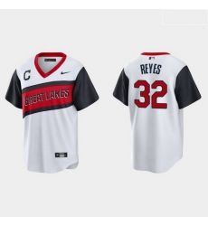 Men Cleveland Indians 32 Franmil Reyes Men Nike White 2021 Little League Class Game MLB Jersey