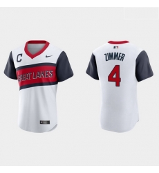 Men Cleveland Indians 4 Bradley Zimmer Men Nike White 2021 Little League Classic Authentic MLB Jersey