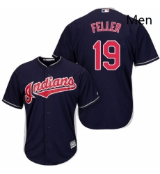 Mens Majestic Cleveland Indians 19 Bob Feller Replica Navy Blue Alternate 1 Cool Base MLB Jersey