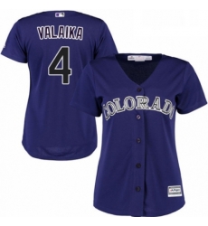 Womens Majestic Colorado Rockies 4 Pat Valaika Replica Purple Alternate 1 Cool Base MLB Jersey 