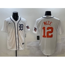 Men Detroit Tigers 12 Casey Mize White With Patch Cool Base Stitched Baseball Jersey