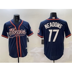 Men Detroit Tigers 17 Parker Meadows Navy With Patch Cool Base Stitched Baseball Jersey