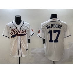 Men Detroit Tigers 17 Parker Meadows White With Patch Cool Base Stitched Baseball Jersey