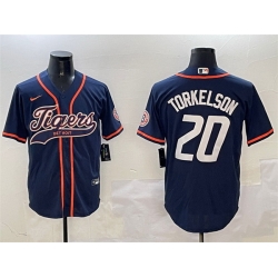 Men Detroit Tigers 20 Spencer Torkelson Navy With Patch Cool Base Stitched Baseball Jersey