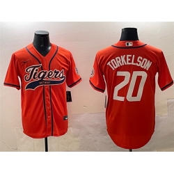 Men Detroit Tigers 20 Spencer Torkelson Orange With Patch Cool Base Stitched Baseball Jersey