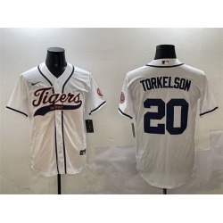 Men Detroit Tigers 20 Spencer Torkelson White With Patch Cool Base Stitched Baseball Jersey