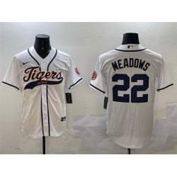 Men Detroit Tigers 22 Parker Meadows White With Patch Cool Base Stitched Baseball Jersey