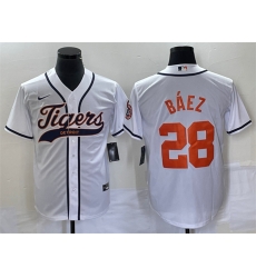 Men Detroit Tigers 28 Javier Baez White Cool Base Stitched Baseball Jersey