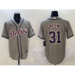 Men Detroit Tigers 31 Riley Greene Grey With Patch Cool Base Stitched Baseball Jersey