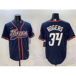 Men Detroit Tigers 34 Jake Rogers Navy With Patch Cool Base Stitched Baseball Jersey