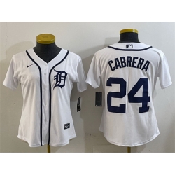 Women Detroit Tigers 24 Miguel Cabrera White Cool Base Stitched Baseball Jersey