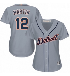 Womens Majestic Detroit Tigers 12 Leonys Martin Replica Grey Road Cool Base MLB Jersey 