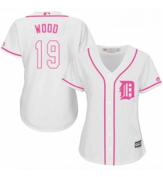 Womens Majestic Detroit Tigers 19 Travis Wood Authentic White Fashion Cool Base MLB Jersey 