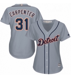 Womens Majestic Detroit Tigers 31 Ryan Carpenter Replica Grey Road Cool Base MLB Jersey 