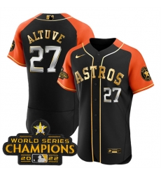 Men Houston Astros 27 Jose Altuve 2023 Black Gold V2 Alternate Flex Base Stitched Baseball Jersey