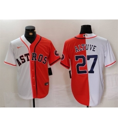 Men Houston Astros 27 Jose Altuve White Orange Split With Patch Cool Base Stitched Baseball Jersey