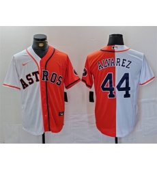 Men Houston Astros 44 Yordan Alvarez White Orange Split With Patch Cool Base Stitched Baseball Jersey