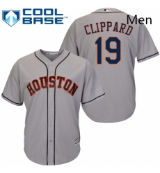 Mens Majestic Houston Astros 19 Tyler Clippard Replica Grey Road Cool Base MLB Jersey 