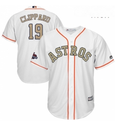 Mens Majestic Houston Astros 19 Tyler Clippard Replica White 2018 Gold Program Cool Base MLB Jersey 