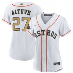 Women Houston Astros 27 Jose Altuve White 2023 Gold Collection With World Serise Champions Patch Stitched Jersey