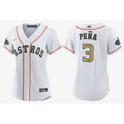 Women Houston Astros 3 Jeremy Pe F1a White 2023 Gold Collection With World Serise Champions Patch Stitched Jersey