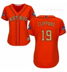 Womens Majestic Houston Astros 19 Tyler Clippard Authentic Orange Alternate 2018 Gold Program Cool Base MLB Jersey 