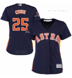 Womens Majestic Houston Astros 25 Jose Cruz Jr Replica Navy Blue Alternate 2017 World Series Champions Cool Base MLB Jersey