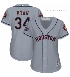 Womens Majestic Houston Astros 34 Nolan Ryan Replica Grey Road 2017 World Series Champions Cool Base MLB Jersey