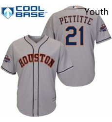 Youth Majestic Houston Astros 21 Andy Pettitte Authentic Grey Road 2017 World Series Champions Cool Base MLB Jersey