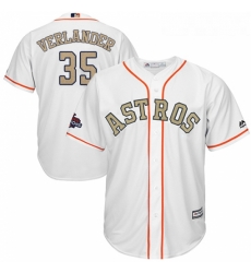 Youth Majestic Houston Astros 35 Justin Verlander Authentic White 2018 Gold Program Cool Base MLB Jersey 