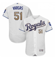 Mens Majestic Kansas City Royals 51 Jason Vargas White Flexbase Authentic Collection MLB Jersey