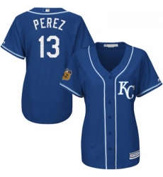 Womens Majestic Kansas City Royals 13 Salvador Perez Authentic Royal Blue 2017 Spring Training Cool Base MLB Jersey