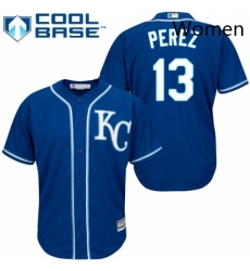 Womens Majestic Kansas City Royals 13 Salvador Perez Replica Blue Alternate 2 Cool Base MLB Jersey