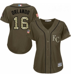 Womens Majestic Kansas City Royals 16 Paulo Orlando Replica Green Salute to Service MLB Jersey