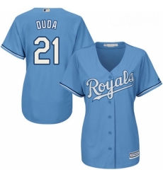 Womens Majestic Kansas City Royals 21 Lucas Duda Authentic Light Blue Alternate 1 Cool Base MLB Jersey 