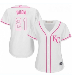 Womens Majestic Kansas City Royals 21 Lucas Duda Replica White Fashion Cool Base MLB Jersey 