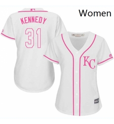 Womens Majestic Kansas City Royals 31 Ian Kennedy Replica White Fashion Cool Base MLB Jersey