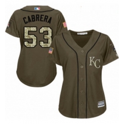 Womens Majestic Kansas City Royals 53 Melky Cabrera Replica Green Salute to Service MLB Jersey 