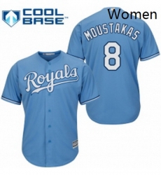 Womens Majestic Kansas City Royals 8 Mike Moustakas Authentic Light Blue Alternate 1 Cool Base MLB Jersey