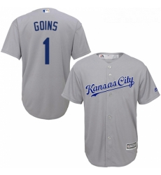 Youth Majestic Kansas City Royals 1 Ryan Goins Replica Grey Road Cool Base MLB Jersey 