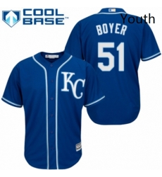 Youth Majestic Kansas City Royals 51 Blaine Boyer Replica Blue Alternate 2 Cool Base MLB Jersey 