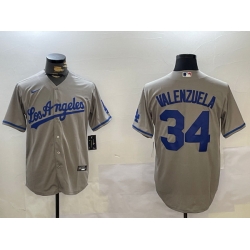 Los Angeles Dodgers 34 Fernando Valenzuela Grey Authentic Collection Stitched MLB Jersey