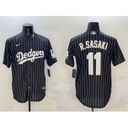 Men Los Angeles Dodgers 11 Roki Sasaki Black Cool Base Stitched Baseball Jersey