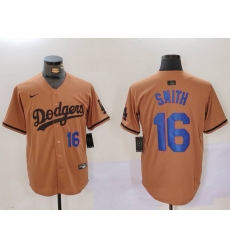 Men Los Angeles Dodgers 16 Will Smith Brown Cool Base Stitched Baseball Jersey 3