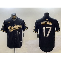 Men Los Angeles Dodgers 17 Shohei Ohtani Black Gold World Series Champions Cool Base Stitched Baseball Jersey