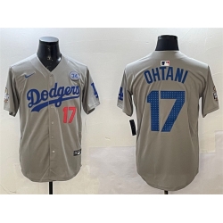 Men Los Angeles Dodgers 17 Shohei Ohtani Grey 2024 World Series With No  34 Patch Limited Stitched Baseball Jersey