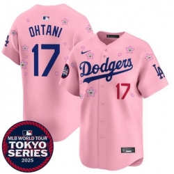 Men Los Angeles Dodgers 17 Shohei Ohtani Pink 2025 Tokyo Series Limited Stitched Baseball Jersey