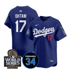 Men Los Angeles Dodgers 17 Shohei Ohtani Royal 2024 World Series With Fernando Memorial Patch Limited Stitched Baseball Jersey