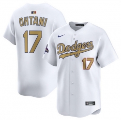 Men Los Angeles Dodgers 17 Shohei Ohtani White 2025 Gold Collection Limited Stitched Baseball Jersey