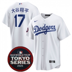 Men Los Angeles Dodgers 17  Shohei Ohtani White 2025 World Tour Tokyo Series Home Stitched Baseball Jersey